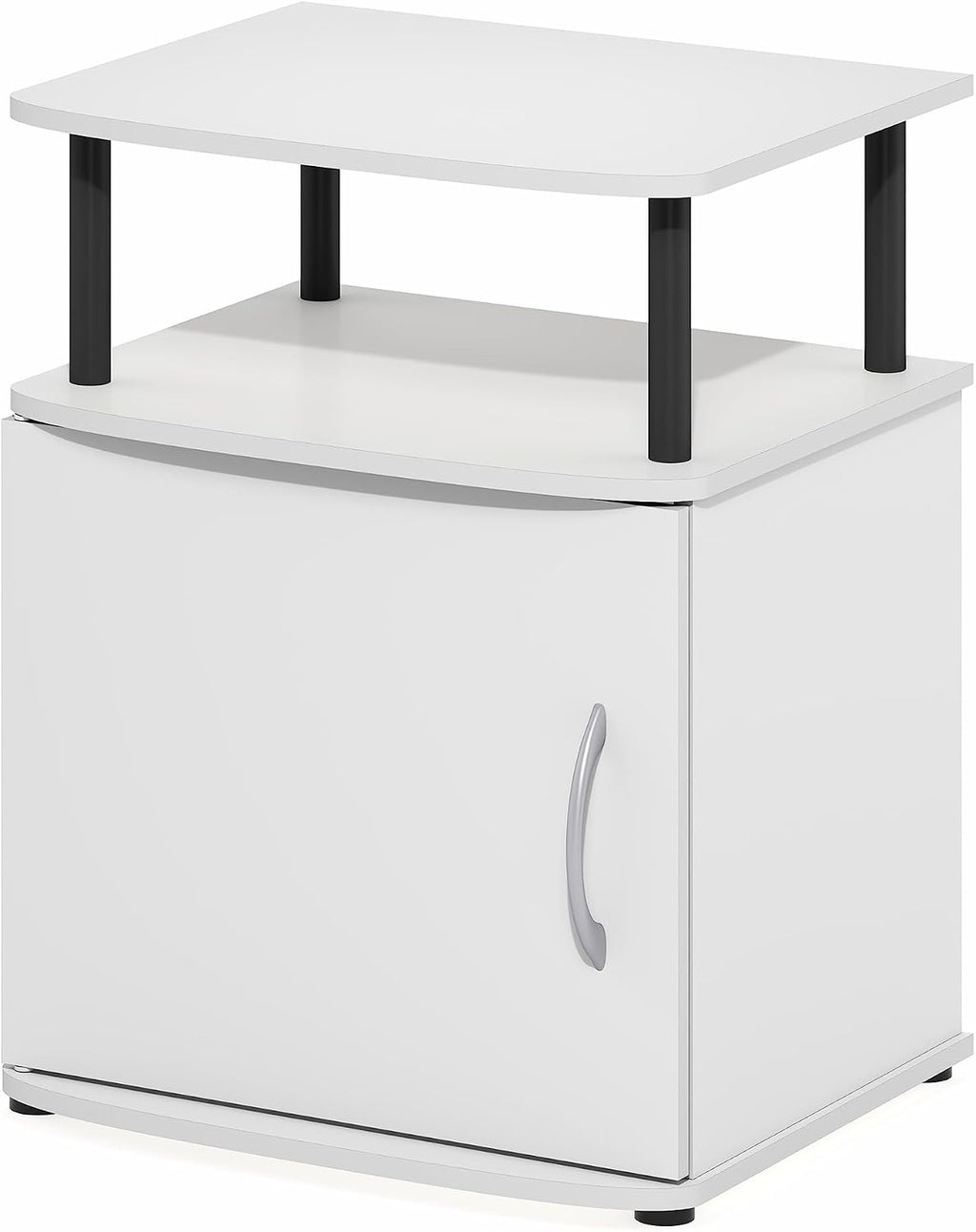 Jaya 2-Tier Side Table, White Closed Storage End Table, Night Stand, Bedside Table for Living Room, Bedroom, Home Office, Plain White/Black