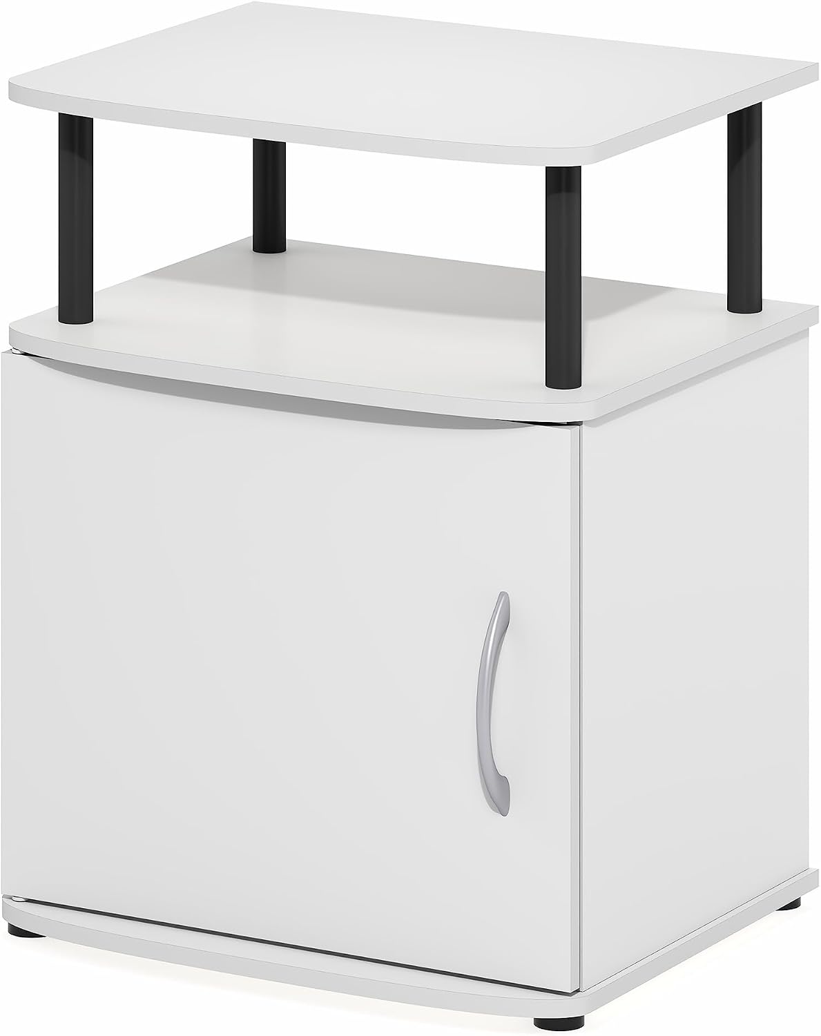 Jaya 2-Tier Side Table, White Closed Storage End Table, Night Stand, Bedside Table for Living Room, Bedroom, Home Office, Plain White/Black