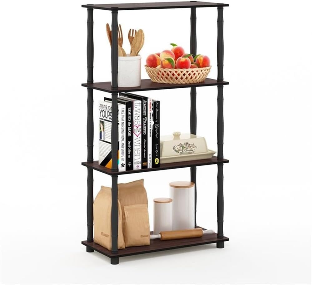 Turn-N-Tube 4-Tier Multipurpose Shelf Display Rack, Classic Tubes, Dark Cherry/Black