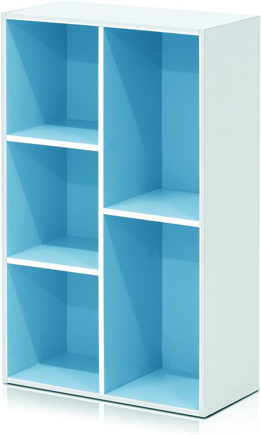 LUDER 5-Cube Book Shelf, Kids Bookshelf, Toy Storage, White/Blue