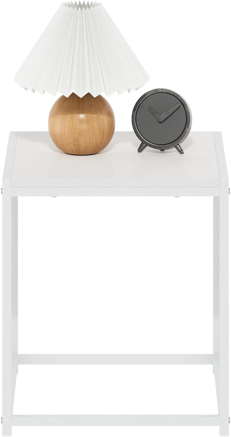 CAMNUS Side Table, Modern End Table with Metal Frame, Square Open Design Night Stand, Bedside Table, Easy Assembly, for Living Room, Bedroom, Solid White
