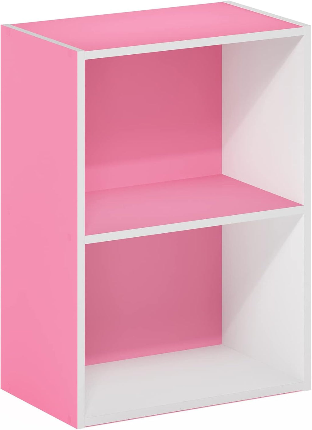 LUDER 2-Tier Book Shelf, Open Shelves Bookshelf, Pink/White