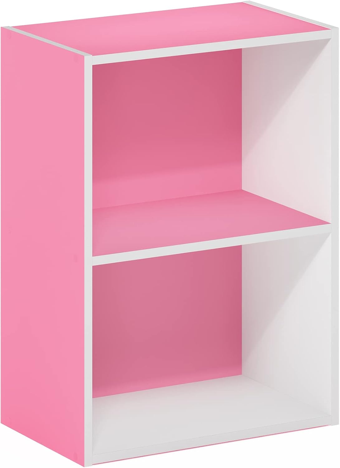 LUDER 2-Tier Book Shelf, Open Shelves Bookshelf, Pink/White
