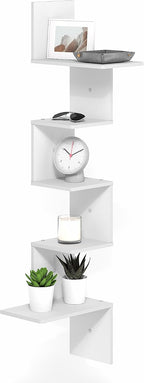 Rossi 5-Tier Corner Floating Shelves for Wall, White