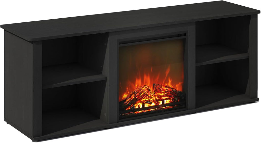 Jensen Fireplace TV Stand, NO Heat Decorative Electric Fireplace TV Stand for TV up to 60 Inch, with Open Storage, for Living Room, Americano