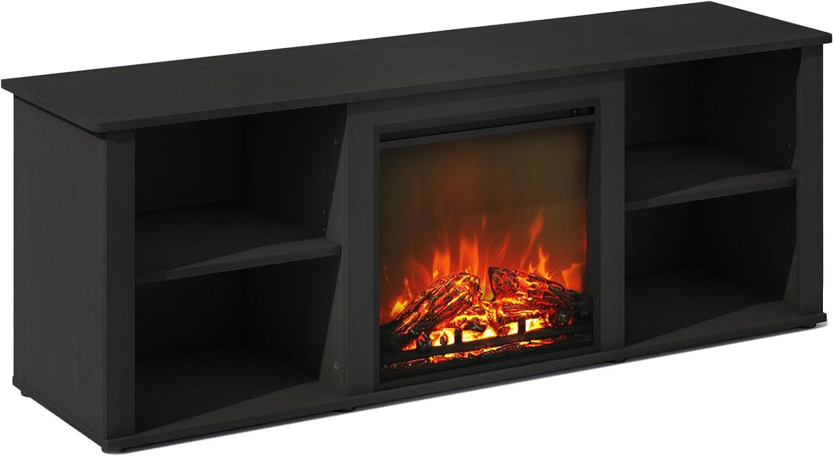 Jensen Fireplace TV Stand, NO Heat Decorative Electric Fireplace TV Stand for TV up to 60 Inch, with Open Storage, for Living Room, Americano
