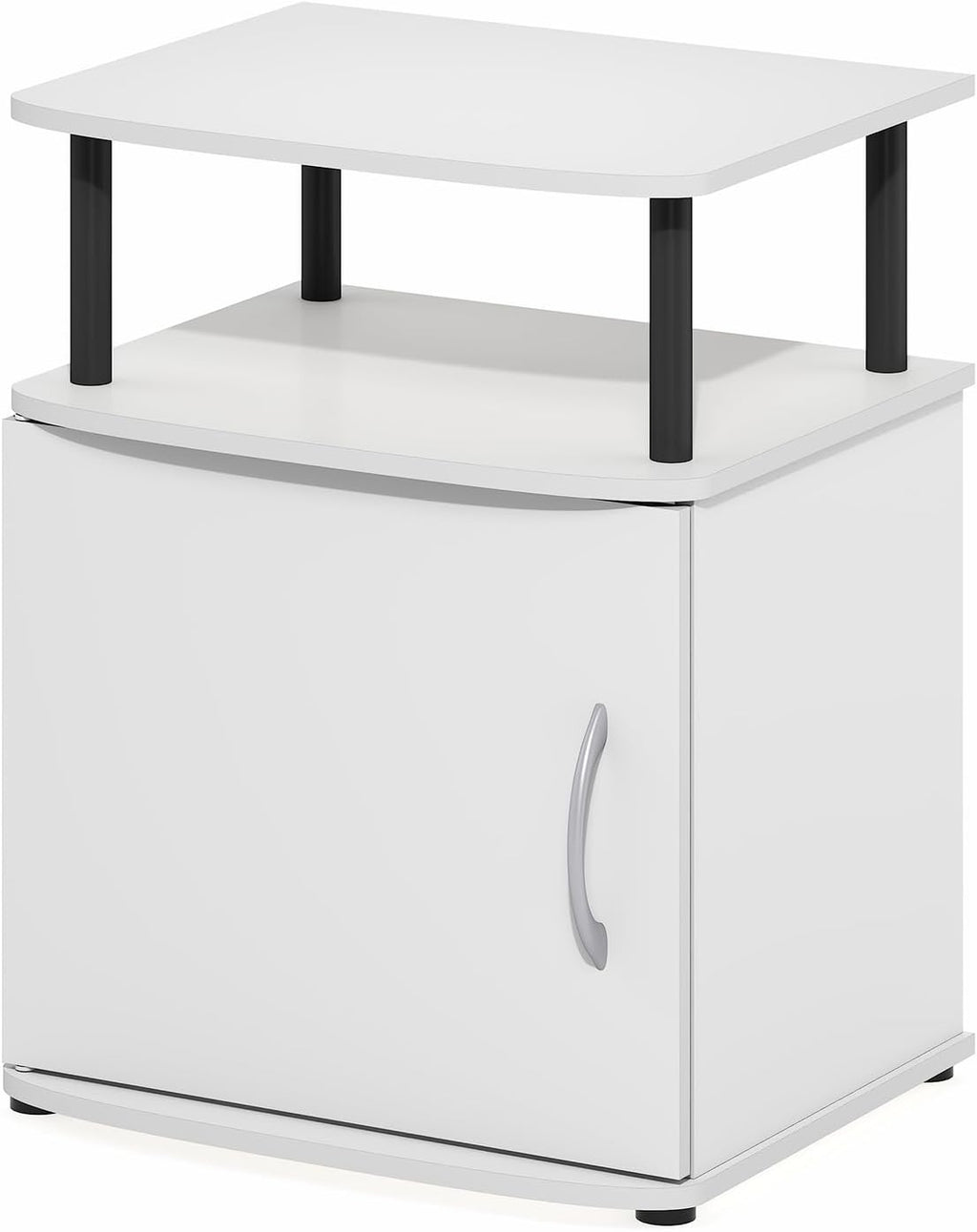 Jaya Side Table, 2-Tier Open Shelf End Table with Door Cabinet, Soft-Edges Night Stand, Bedside Table, for Living Room, Bedroom, White