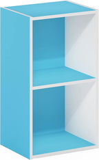 PASIR Book Shelf, 2-Tier Modern Bookshelf, Open Shelves Bookcase 9 x 12 x 21, Easy Assembly, for Living Room, Bedroom, Home Office, Light Blue/White