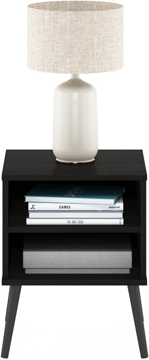 Claude Mid Century Style Nightstand with Wood Legs, 15.55 (D) x 15.55 (W) x 20.16 (H) inches, Espresso
