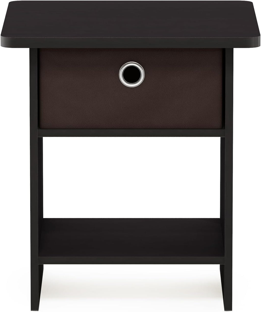 Dario Side Table with Bin Drawer, Black End Table with Open Shelves, Night Stand, Bedside Table for Living Room, Bedroom, Home Office, Dark Mocha