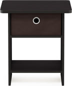 Dario Side Table with Bin Drawer, Black End Table with Open Shelves, Night Stand, Bedside Table for Living Room, Bedroom, Home Office, Dark Mocha
