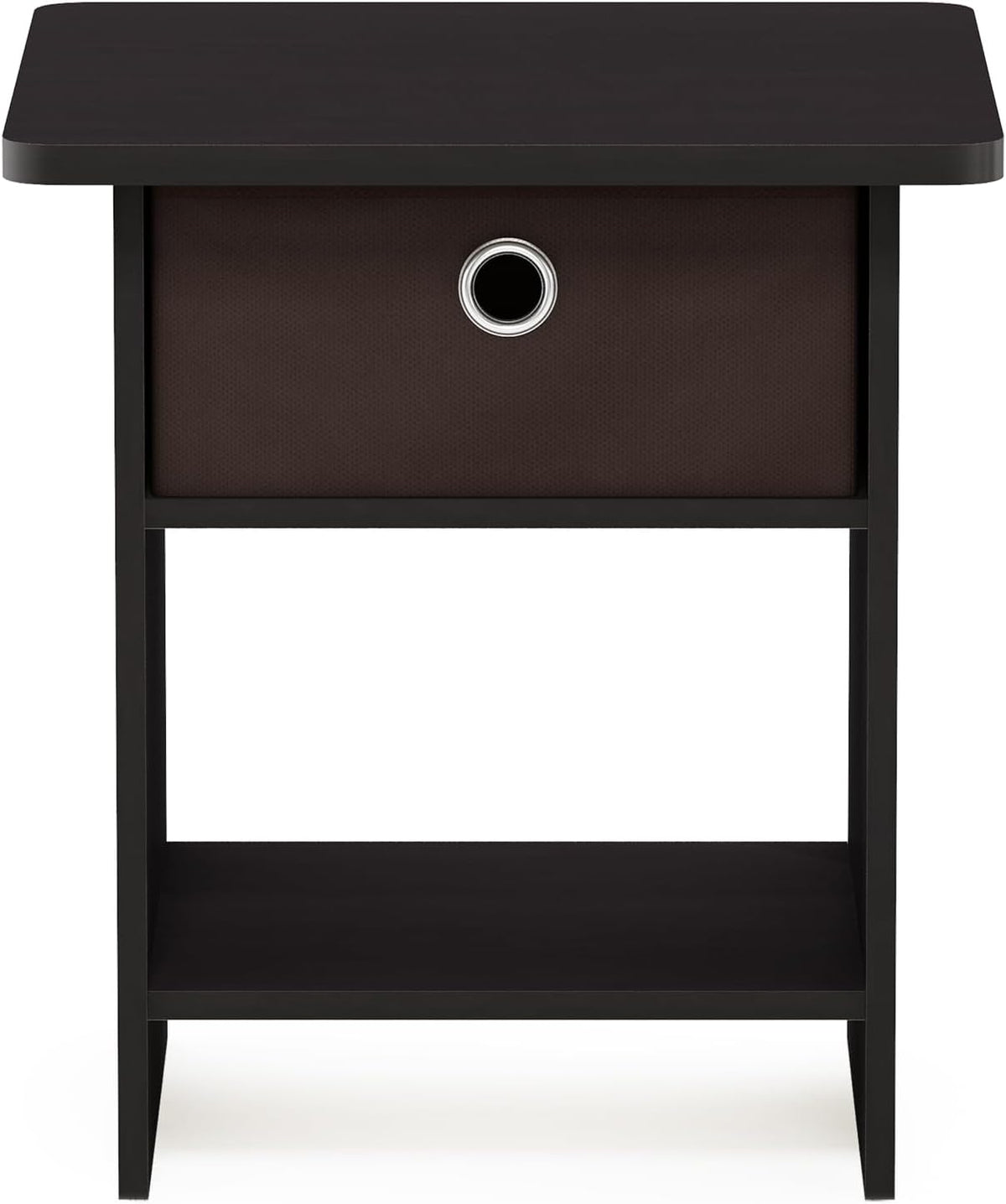 Dario Side Table with Bin Drawer, Black End Table with Open Shelves, Night Stand, Bedside Table for Living Room, Bedroom, Home Office, Dark Mocha