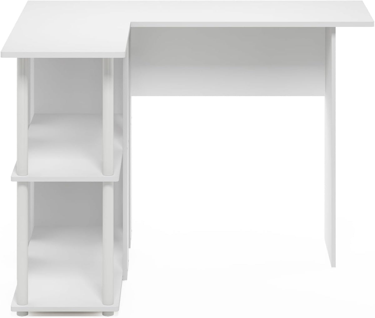 Abbott L-Shape Desk with Bookshelf, 41.14 (W) x 28.94 (H) x 34.45 (D) inches, White/White
