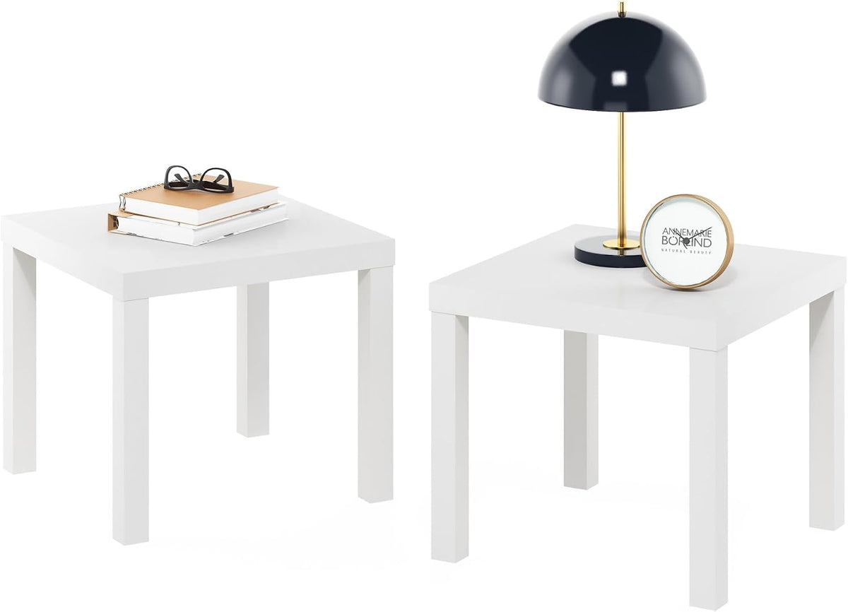 Classic Homey Square Parsons Side End Table, Set of 2, White