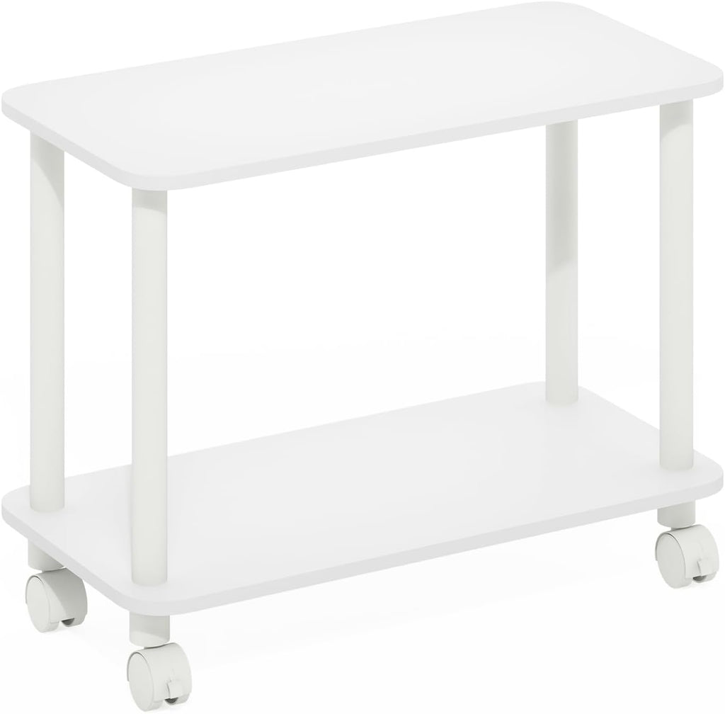 Turn-N-Tube Night Stand, 2-Tier Rectangle Nightstand with Wheels, Round Corner Side Table, End Table with Open Shelf, Toolless Assembly, for Living Room, Bedroom, White