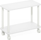 Turn-N-Tube Night Stand, 2-Tier Rectangle Nightstand with Wheels, Round Corner Side Table, End Table with Open Shelf, Toolless Assembly, for Living Room, Bedroom, White