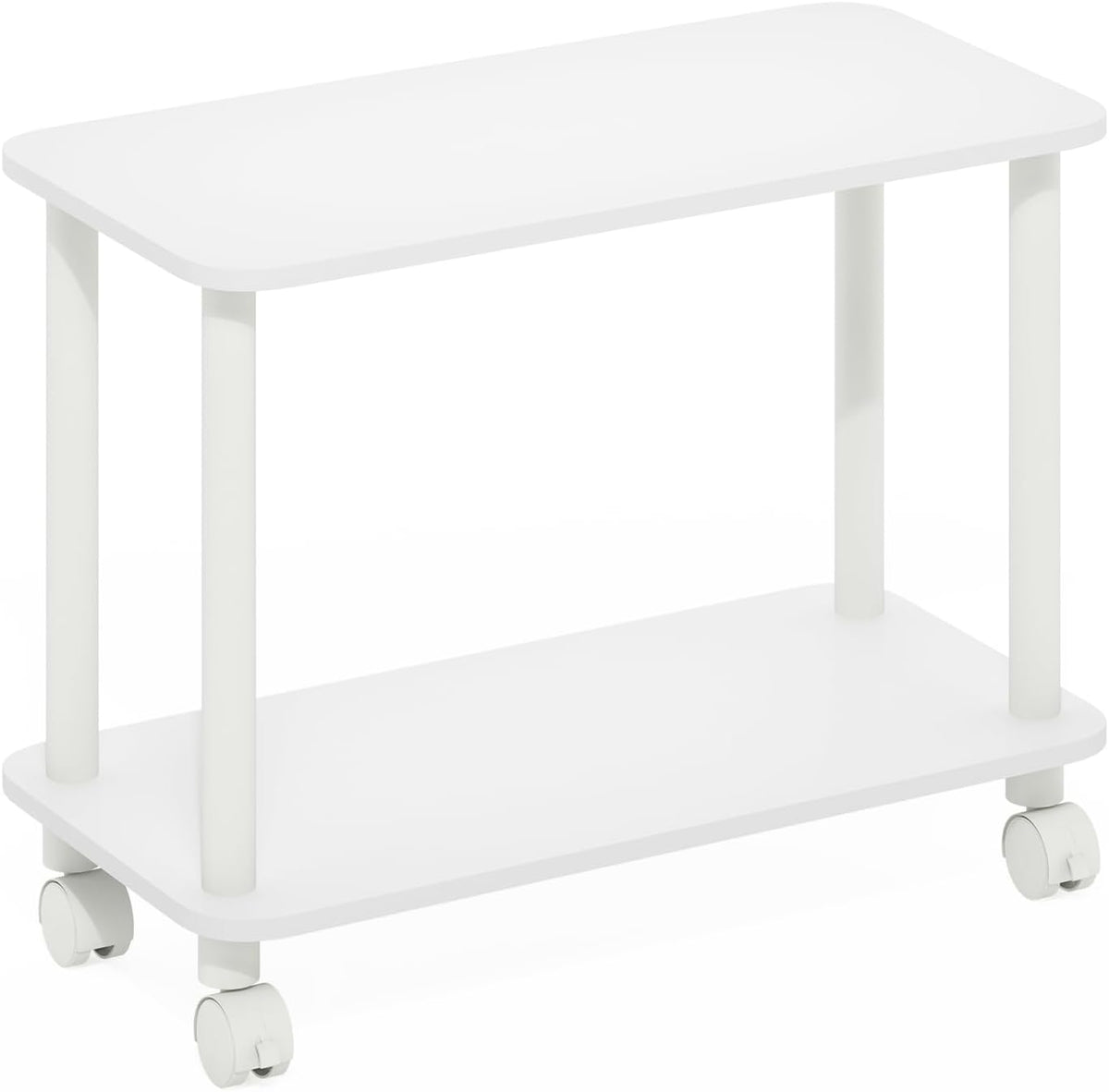 Turn-N-Tube Night Stand, 2-Tier Rectangle Nightstand with Wheels, Round Corner Side Table, End Table with Open Shelf, Toolless Assembly, for Living Room, Bedroom, White