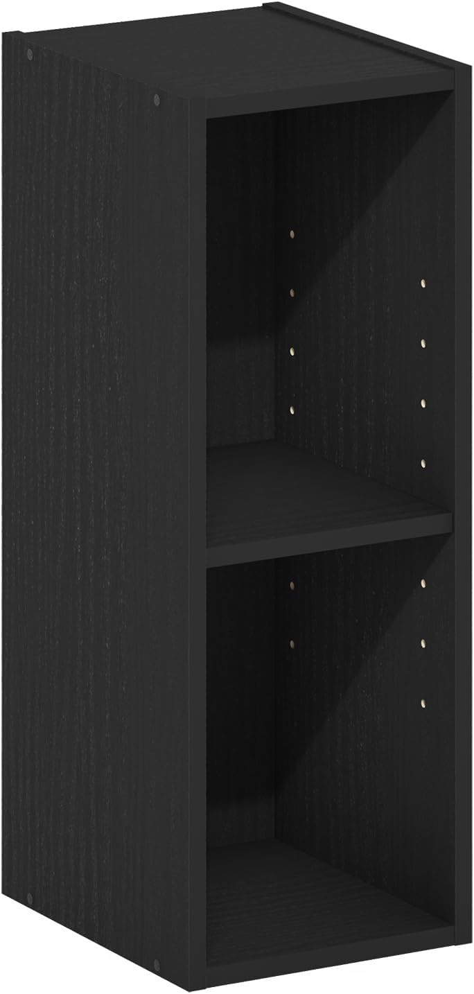 Fulda Book Shelf, 2-Tier Narrow Bookshelf, Bookcase with 8-in Width Storage Shelf, 9.3 x 7.9 x 21.2, for Living Room, Bedroom, Home Office, Blackwood