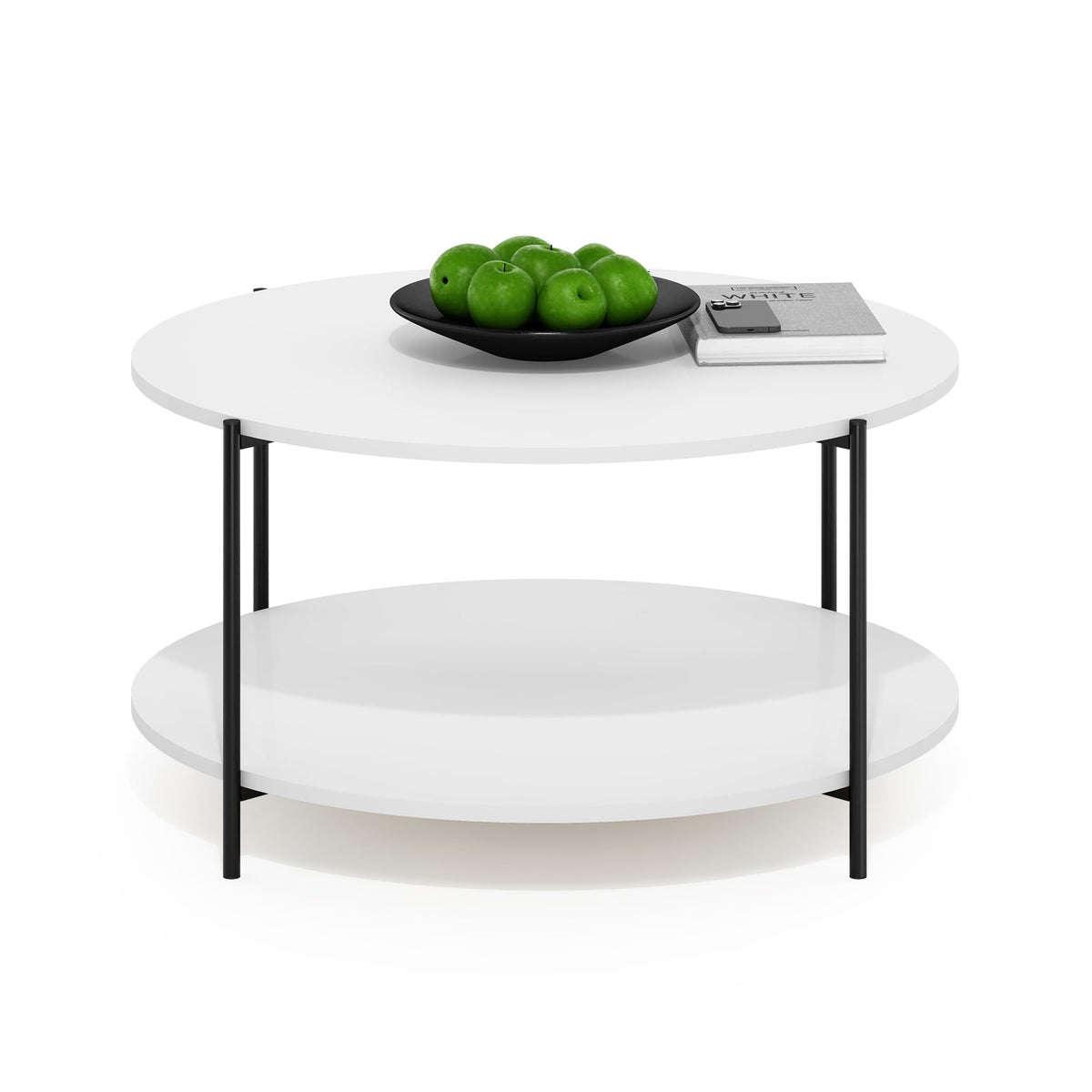 Basic 2-Tier Modern Coffee Table with Open Shelf, White