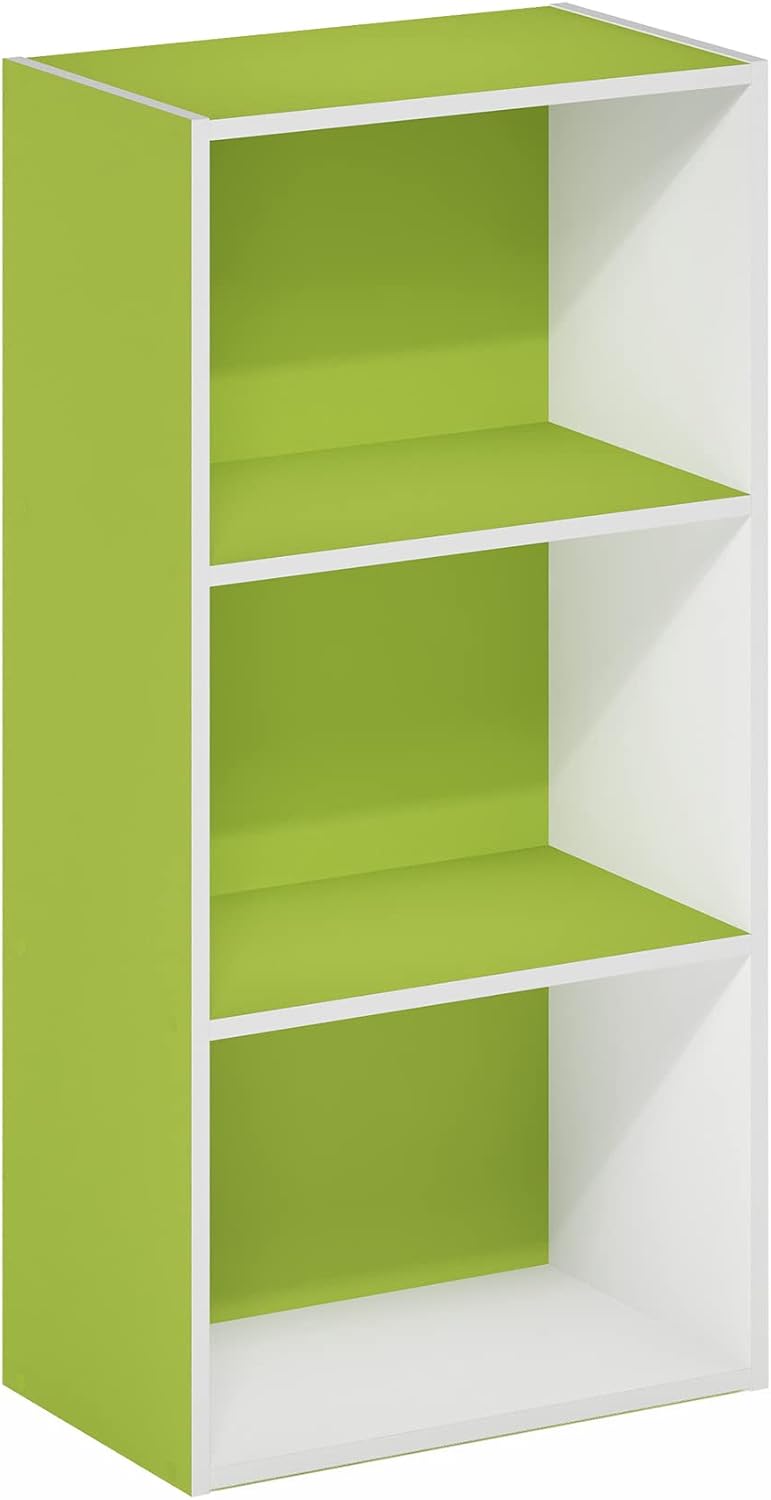 LUDER 3-Tier Book Shelf, Open Shelves Bookshelf, Green/White