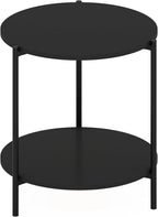 BESI Night Stand, 2-Tier Wide Round Nightstand with Metal Legs, Metal Frame End Table, Bedside Table, Side Table with Open Shelf, for Living Room, Bedroom, Americano