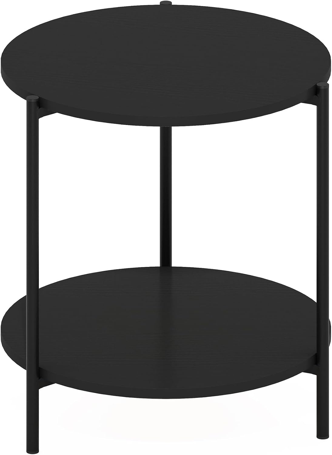 BESI Night Stand, 2-Tier Wide Round Nightstand with Metal Legs, Metal Frame End Table, Bedside Table, Side Table with Open Shelf, for Living Room, Bedroom, Americano