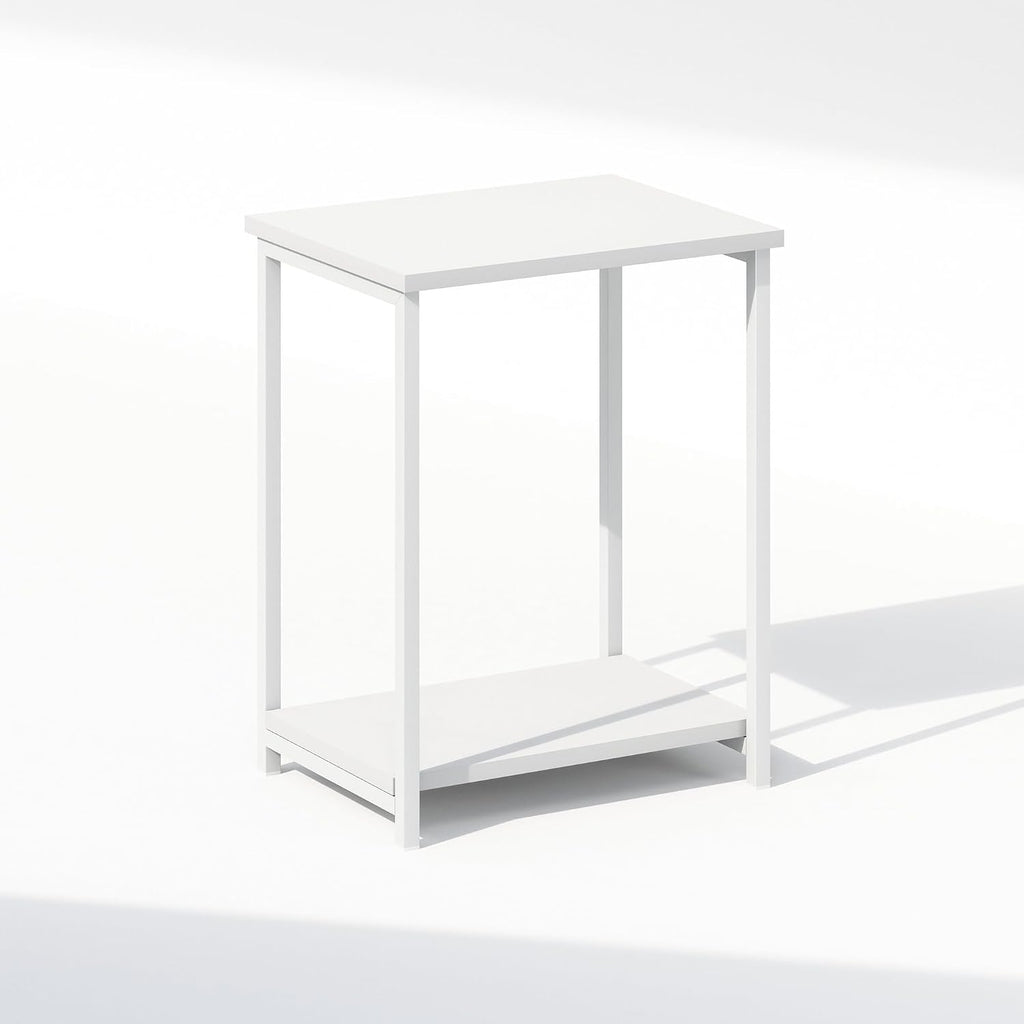 Simplistic Night Stand, 2-Tier Open Shelf Design Nightstand with Metal Frame, Bedside Table, End Table, Side Table, for Bedroom, Closet, White