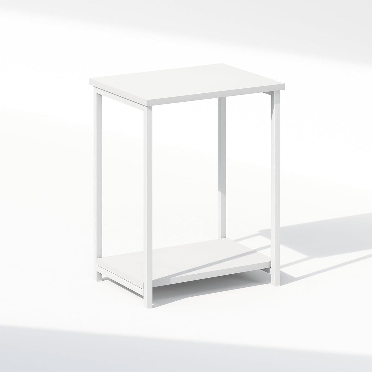 Simplistic Night Stand, 2-Tier Open Shelf Design Nightstand with Metal Frame, Bedside Table, End Table, Side Table, for Bedroom, Closet, White