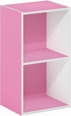 PASIR Book Shelf, 2-Tier Modern Bookshelf, Open Shelves Bookcase 9 x 12 x 21, Easy Assembly, for Living Room, Bedroom, Home Office, Pink/White