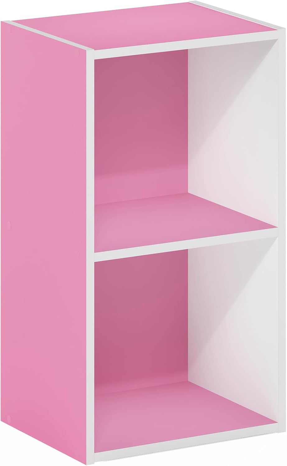 PASIR Book Shelf, 2-Tier Modern Bookshelf, Open Shelves Bookcase 9 x 12 x 21, Easy Assembly, for Living Room, Bedroom, Home Office, Pink/White