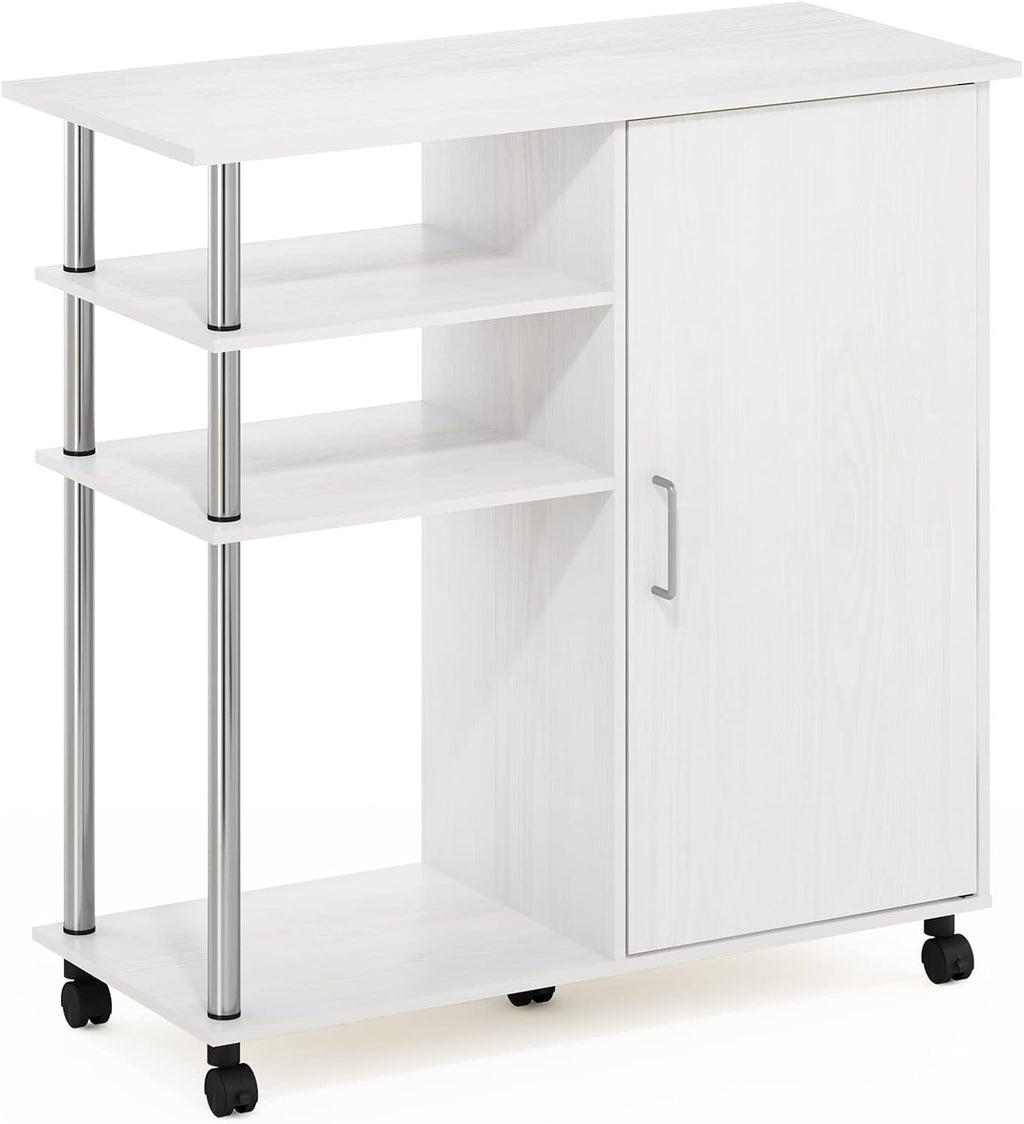 Helena Utility Kitchen Island and Storage Cart on Wheels, 4-Tier, Stainless Steel Tubes, White Oak/Chrome