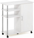 Helena Utility Kitchen Island and Storage Cart on Wheels, 4-Tier, Stainless Steel Tubes, White Oak/Chrome