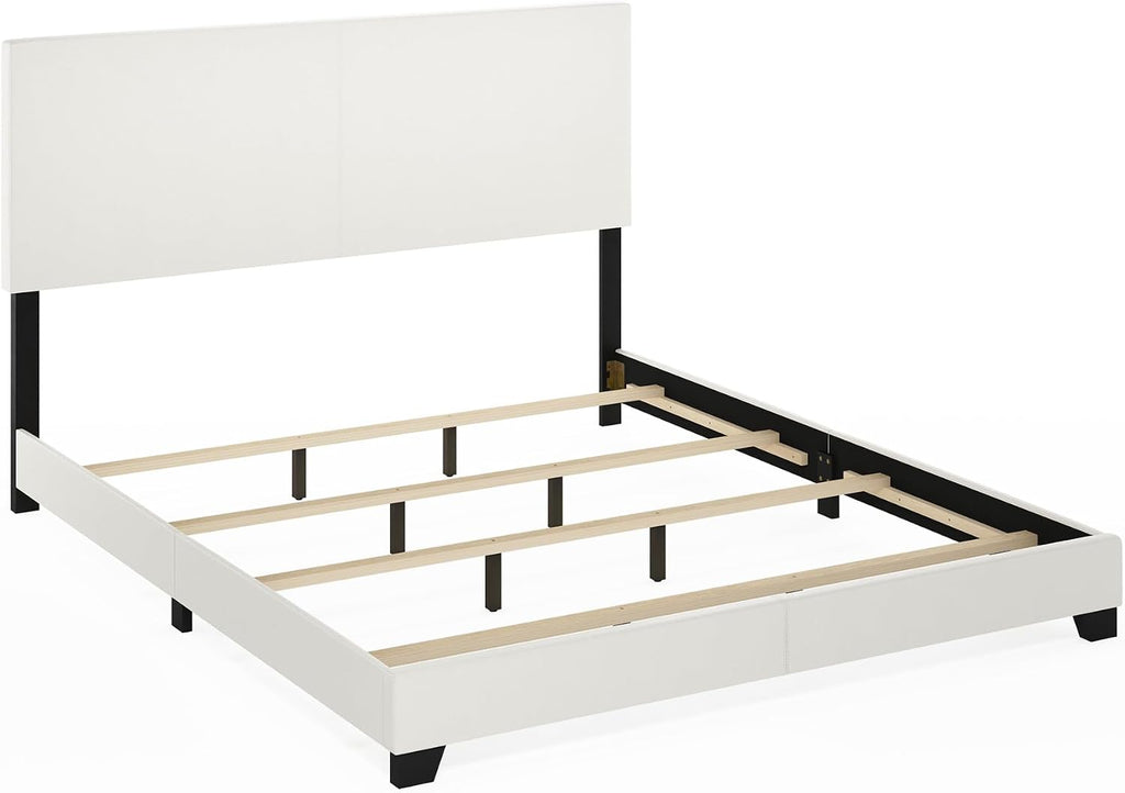 PESSAC PU Leather Upholstery Bed Frame, Cal King Size, White