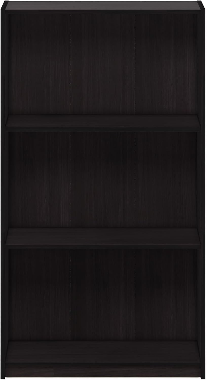 Basic 3-Tier Book Shelf with Open Shelves, Dark Walnut