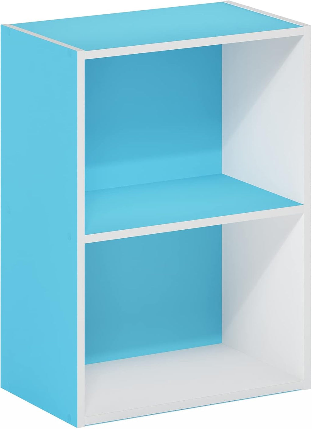 LUDER 2-Tier Book Shelf, Open Shelves Bookshelf, Light Blue/White