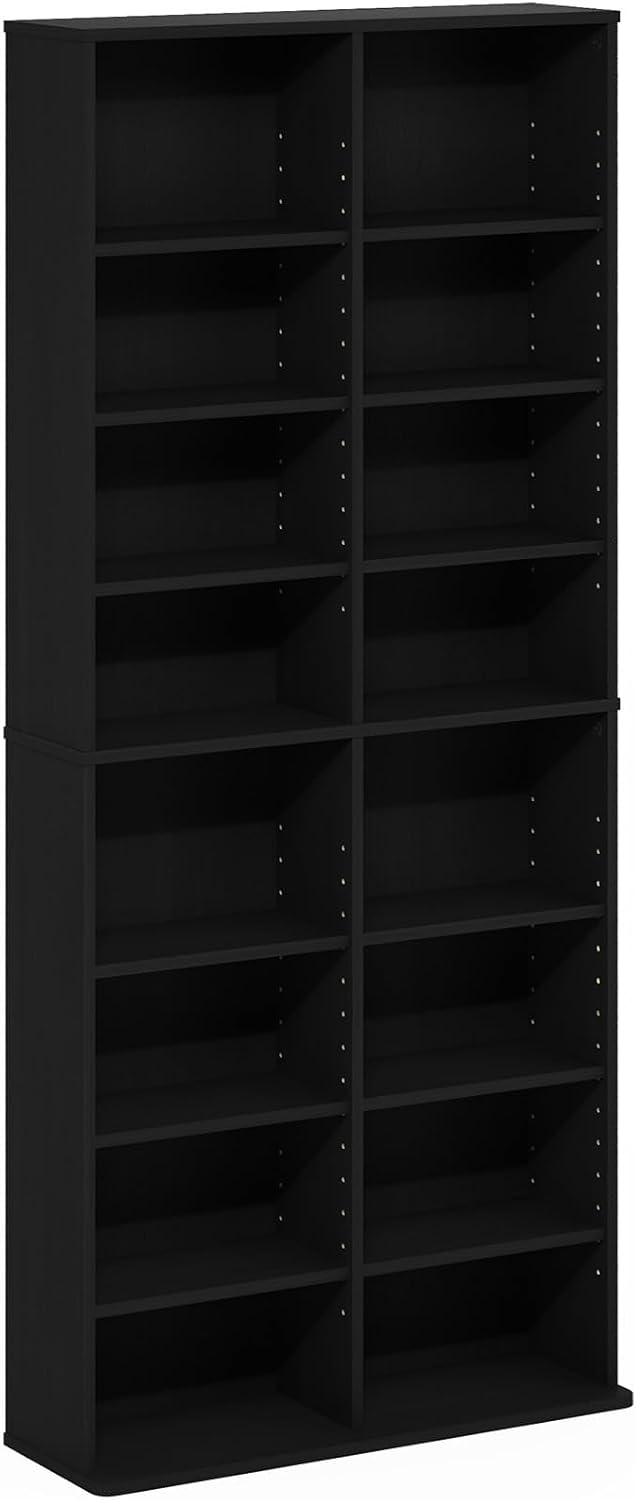 Jaya DVD Shelf, 16-Shelf Wide CD Rack, Media Shelf with Adjustable Shelves, 8 x 2 DVD Storage Cabinets for CD Bluray Game Disc, Easy Assembly, for Living Room, Home Office, Americano