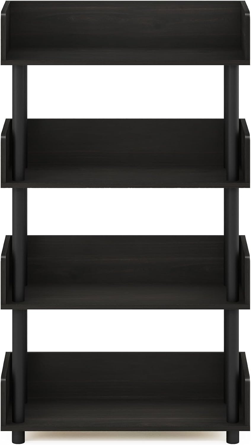 TURN-N-TUBE 4-Tier Display Shelf, Storage Shelves, Book Shelf, Open Shelves with Rounded Corner Top Edges, for Organization and Storage, Living Room, Home Office, Espresso