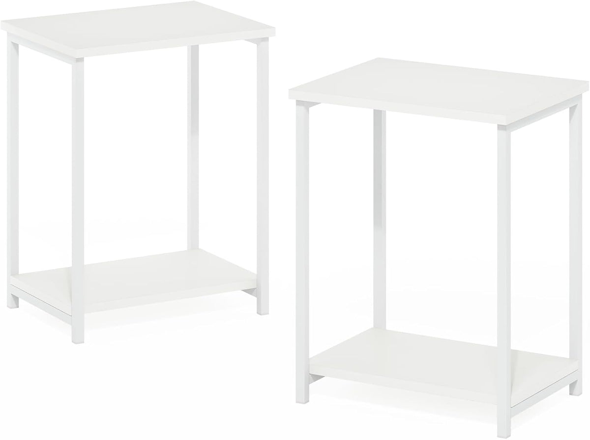 Simplistic Side Table Set of 2, 2-Tier Modern Metal Frame End Table with Open Shelf, Night Stand, Bedside Table, Easy Assembly, for Living Room, Bedroom, White