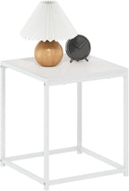 CAMNUS Side Table, Modern End Table with Metal Frame, Square Open Design Night Stand, Bedside Table, Easy Assembly, for Living Room, Bedroom, Solid White