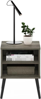 Claude Mid Century Style Nightstand with Wood Legs, 15.55 (D) x 15.55 (W) x 20.16 (H) inches, French Oak Grey