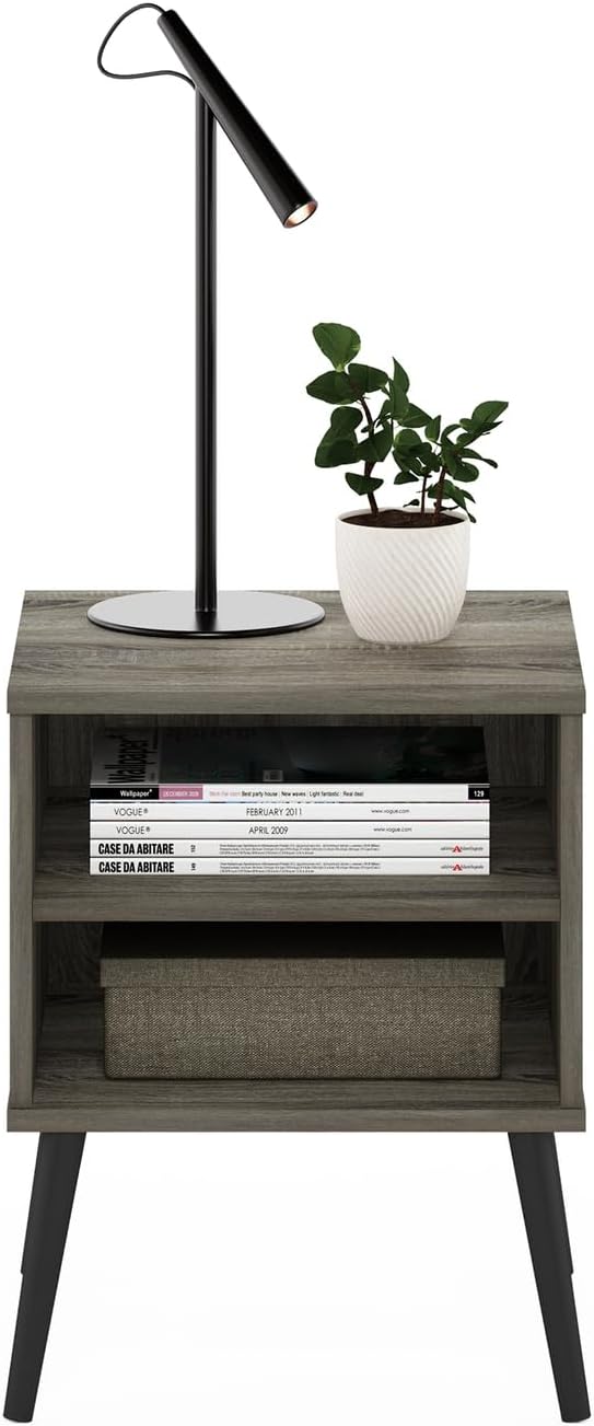 Claude Mid Century Style Nightstand with Wood Legs, 15.55 (D) x 15.55 (W) x 20.16 (H) inches, French Oak Grey