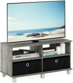 Andrey Entertainment Center with Bin Drawers, French Oak Grey/Black