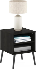 Claude Mid Century Style Nightstand with Wood Legs, 15.55 (D) x 15.55 (W) x 20.16 (H) inches, Espresso