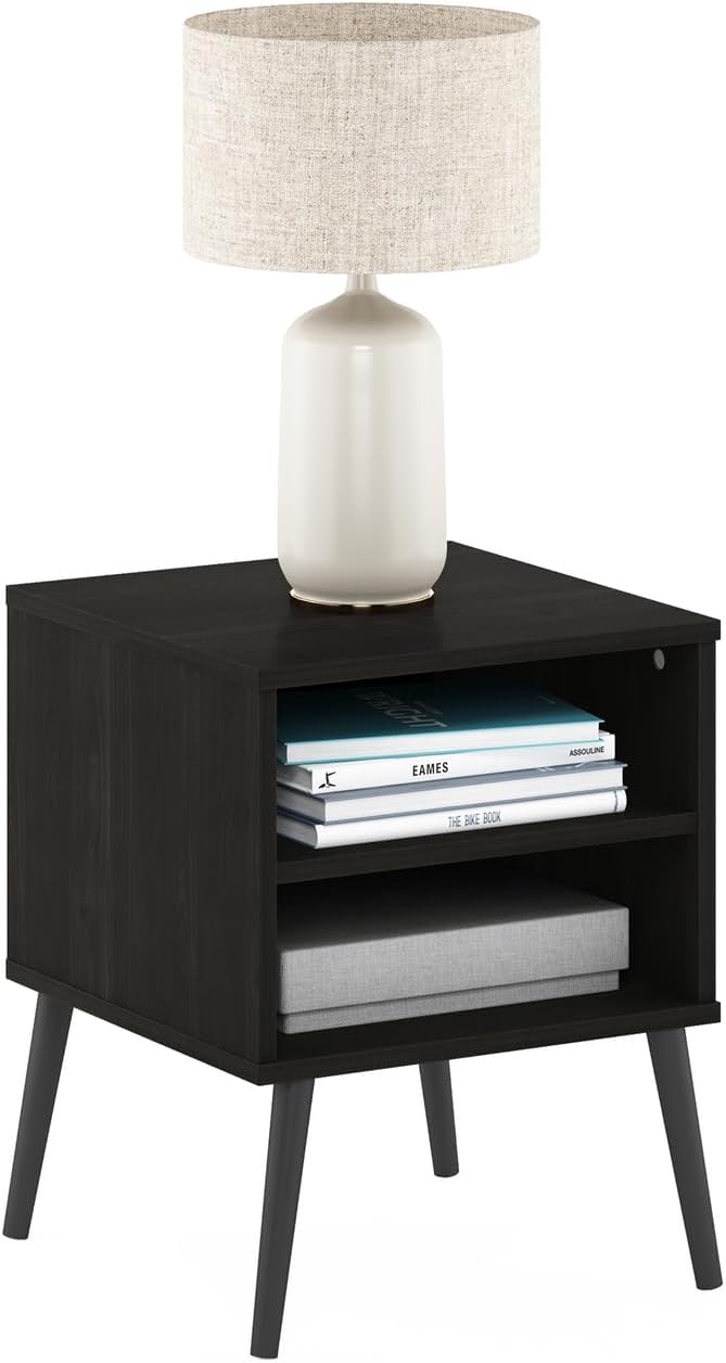 Claude Mid Century Style Nightstand with Wood Legs, 15.55 (D) x 15.55 (W) x 20.16 (H) inches, Espresso