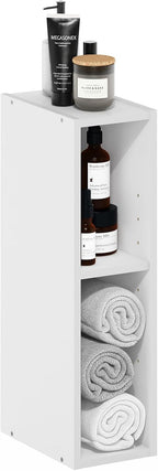 Fulda Book Shelf, 2-Tier Narrow Bookshelf, Bookcase with 6-in Width Storage Shelf, 9.3 x 5.9 x 21.2, for Living Room, Bedroom, Home Office, Plain White