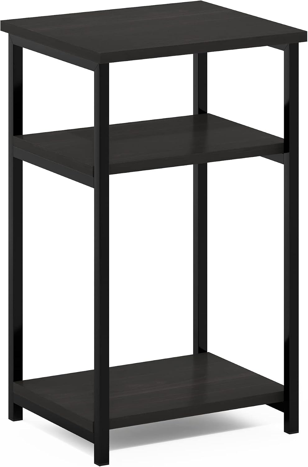 Just Side Table, 3-Tier Metal Frame End Table, Black Espresso