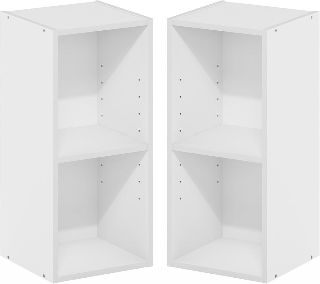 Fulda Book Shelf Set of 2, 2-Tier Narrow Bookshelf, White