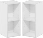 Fulda Book Shelf Set of 2, 2-Tier Narrow Bookshelf, White
