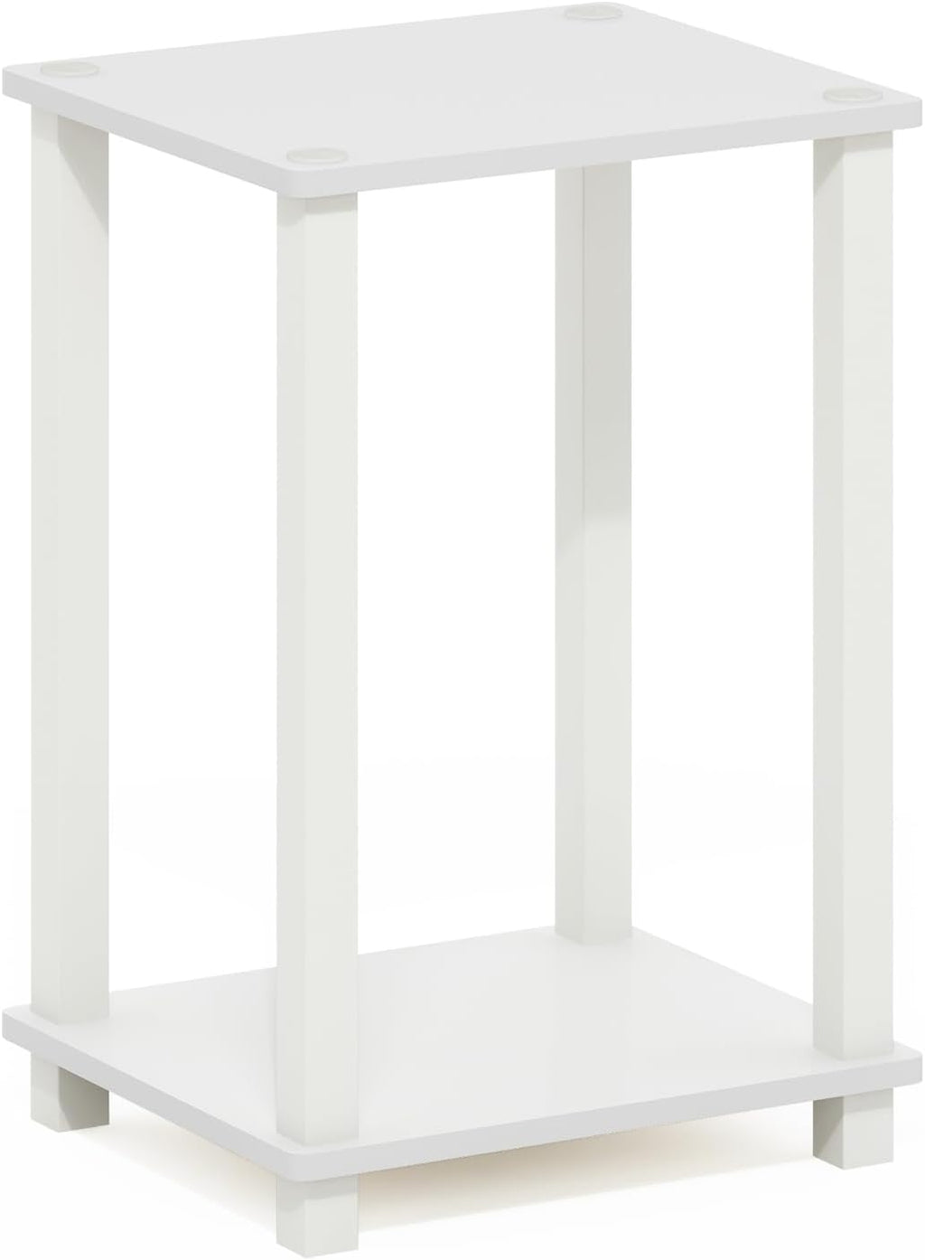 Simplistic Toolless Assembly Side Table, White 2-Tier End Table, Open Shelf Night Stand, Bedside Table for Living Room, Bedroom, Home Office, Plain White/White