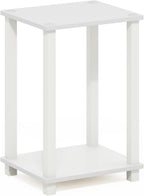 Simplistic Toolless Assembly Side Table, White 2-Tier End Table, Open Shelf Night Stand, Bedside Table for Living Room, Bedroom, Home Office, Plain White/White